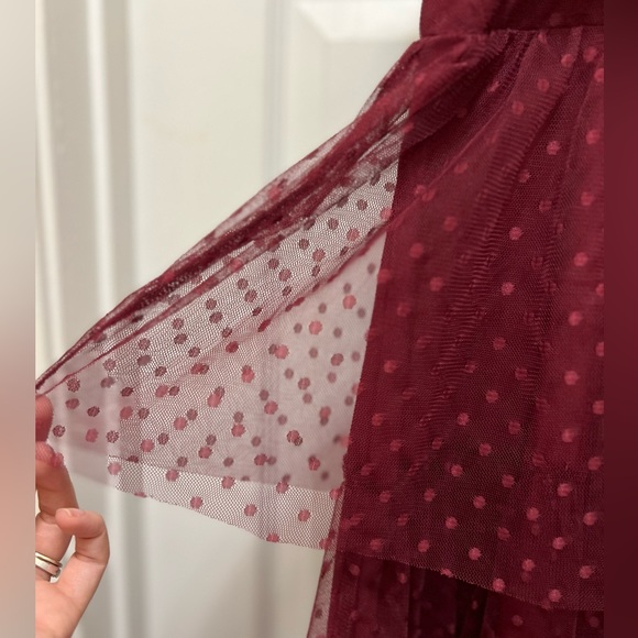 Lulu’s Red (Wine) Sweetheart Style Black Polka Dot Bustier Midi Dress, size M - Picture 5 of 5
